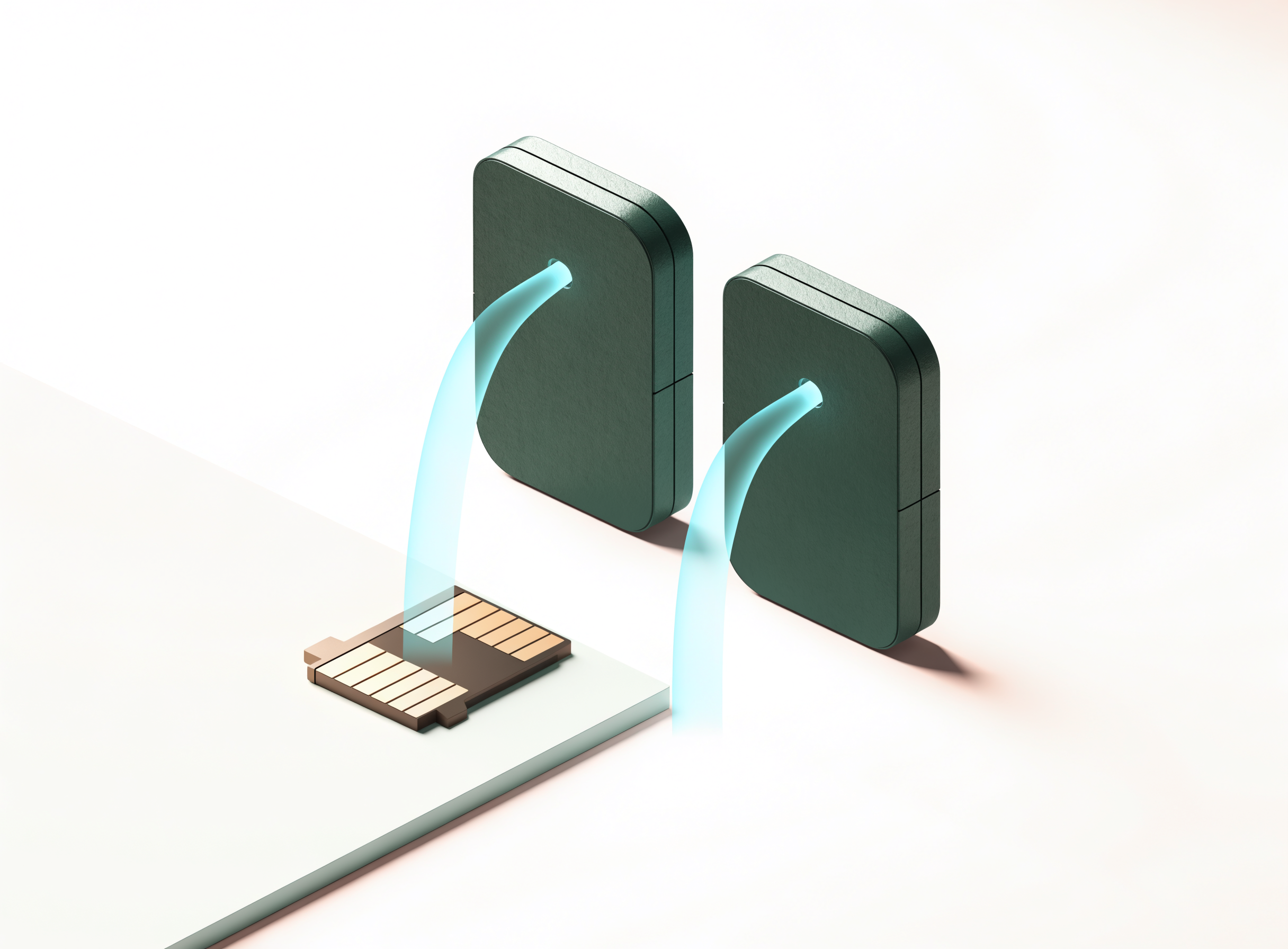 A memory card copying into two matching drives